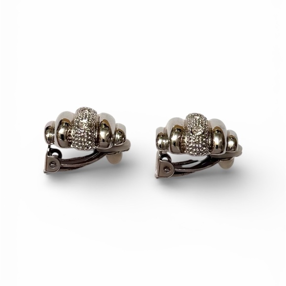 Silver Tone Barrel Rhinestone Clip-On Earrings - Picture 2 of 3